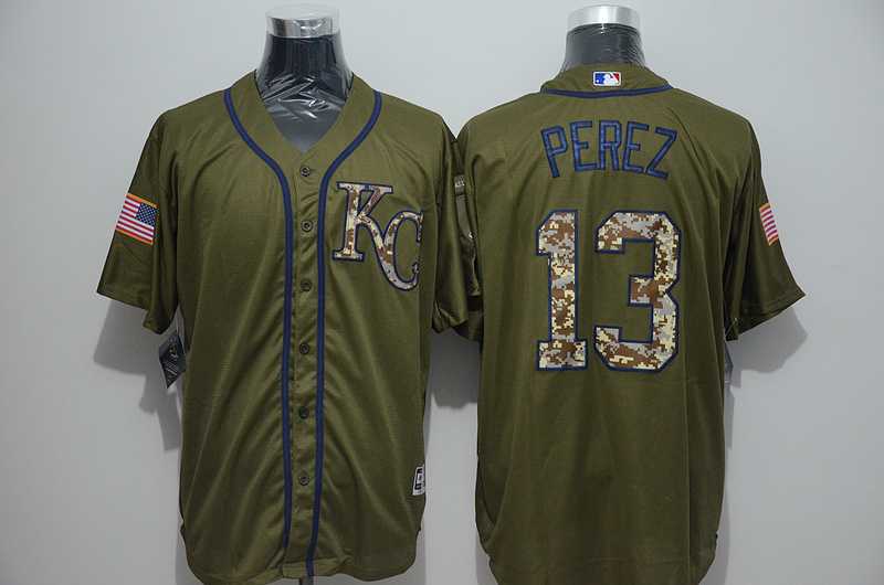 Kansas City Royals #13 Salvador Perez Green Salute to Service Stitched Baseball Jersey