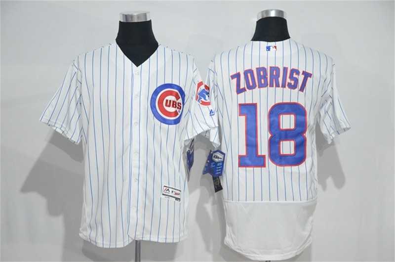 Chicago Cubs #18 Ben Zobrist White Strip 2016 Flexbase Collection Stitched Jersey