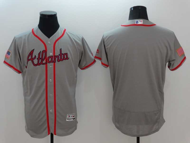 Atlanta Braves Customized Men's Gray USA Independence Day 2016 Flexbase Collection Stitched Jersey