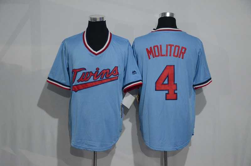 Minnesota Twins #4 Paul Molitor Mitchell And Ness Light Blue Stitched Pullover Jersey