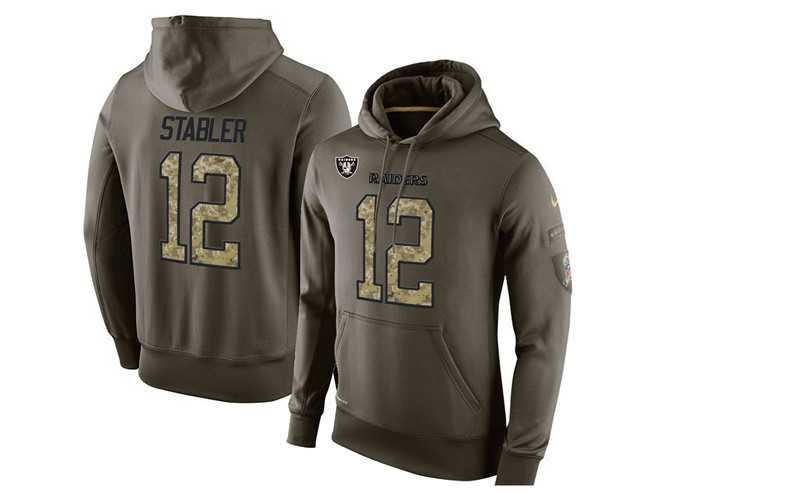 Glued Nike Oakland Raiders #12 Kenny Stabler Olive Green Salute To Service Men's Pullover Hoodie