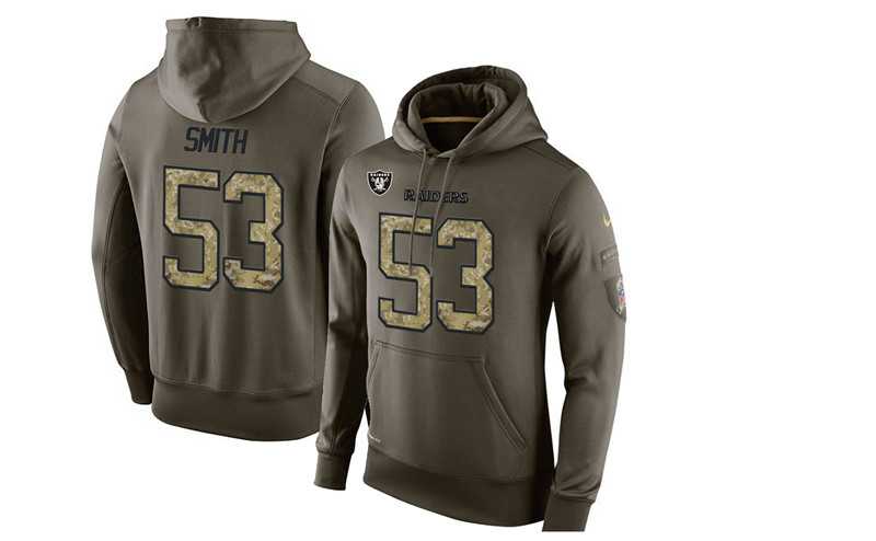 Glued Nike Oakland Raiders #53 Malcolm Smith Olive Green Salute To Service Men's Pullover Hoodie