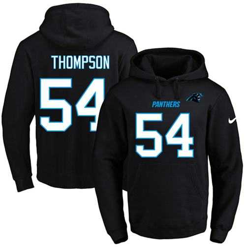 Printed Nike Carolina Panthers #54 Shaq Thompson Black Name & Number Men's Pullover Hoodie