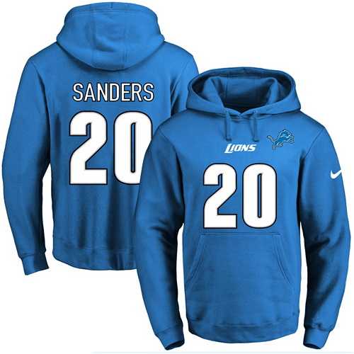 Printed Nike Detroit Lions #20 Barry Sanders Blue Name & Number Men's Pullover Hoodie