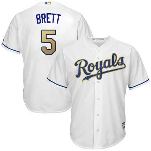 Kansas City Royals #5 George Brett White 2015 World Series Champions Gold Program New Cool Base Stitched Jersey DingZhi