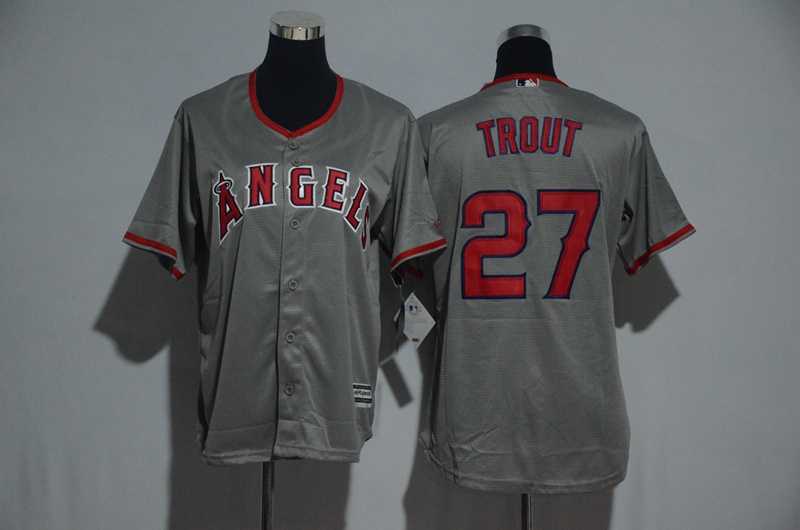 Youth Los Angeles Angels of Anaheim #27 Mike Trout Gray New Cool Base Jersey