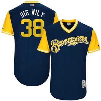 Milwaukee Brewers #38 Wily Peralta Big Wily Majestic Navy 2017 Players Weekend Jersey JiaSu