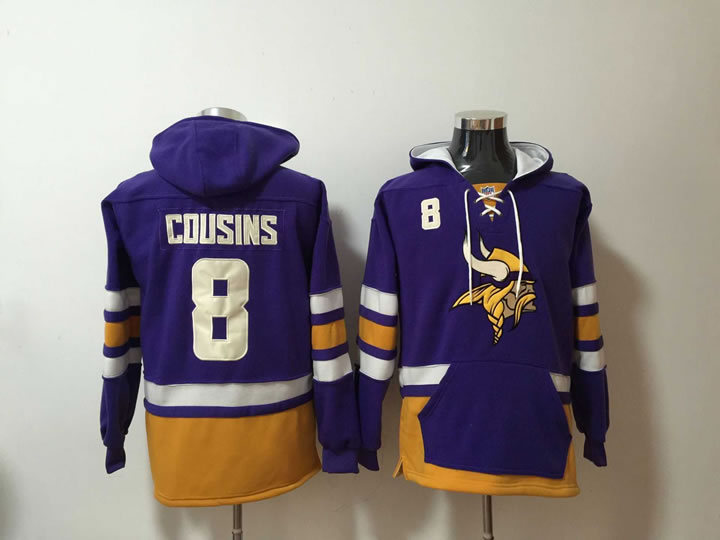 Nike Vikings 8 Kirk Cousins Purple All Stitched Hooded Sweatshirt
