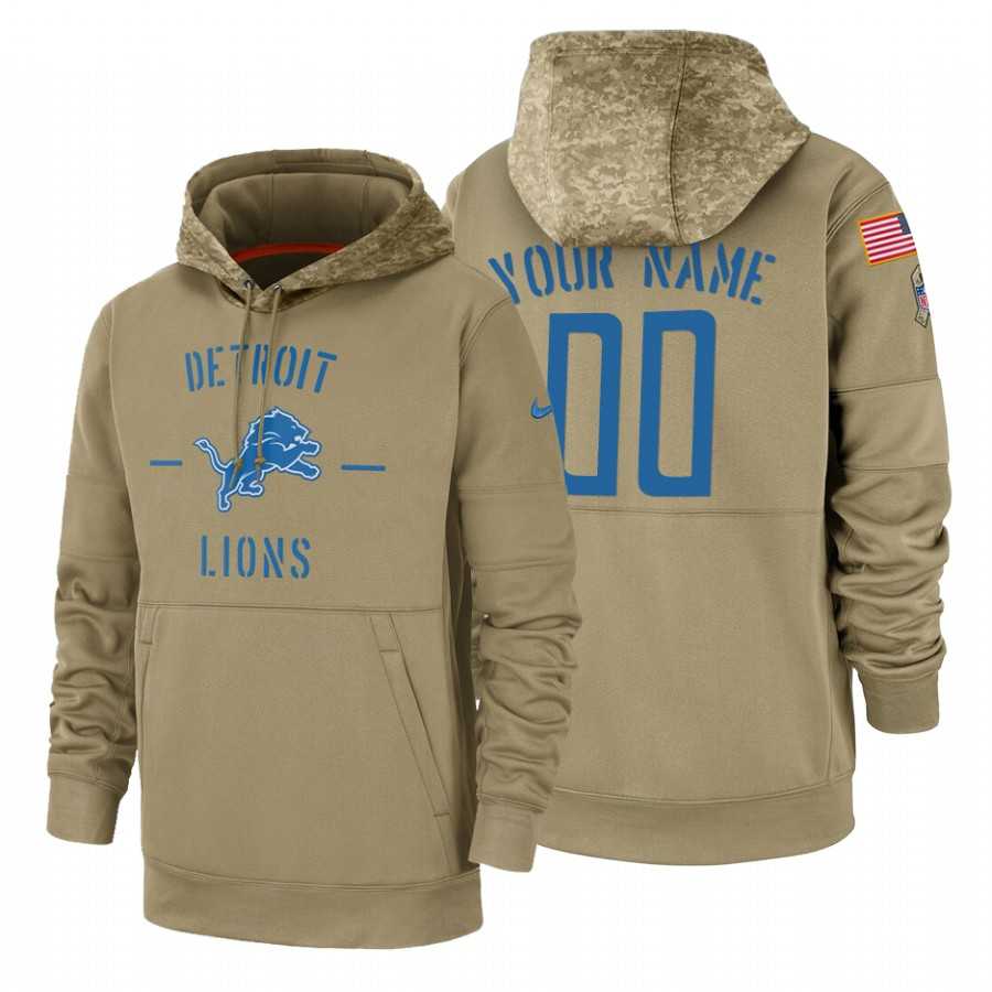 Detroit Lions Customized Nike Tan Salute To Service Name & Number Sideline Therma Pullover Hoodie