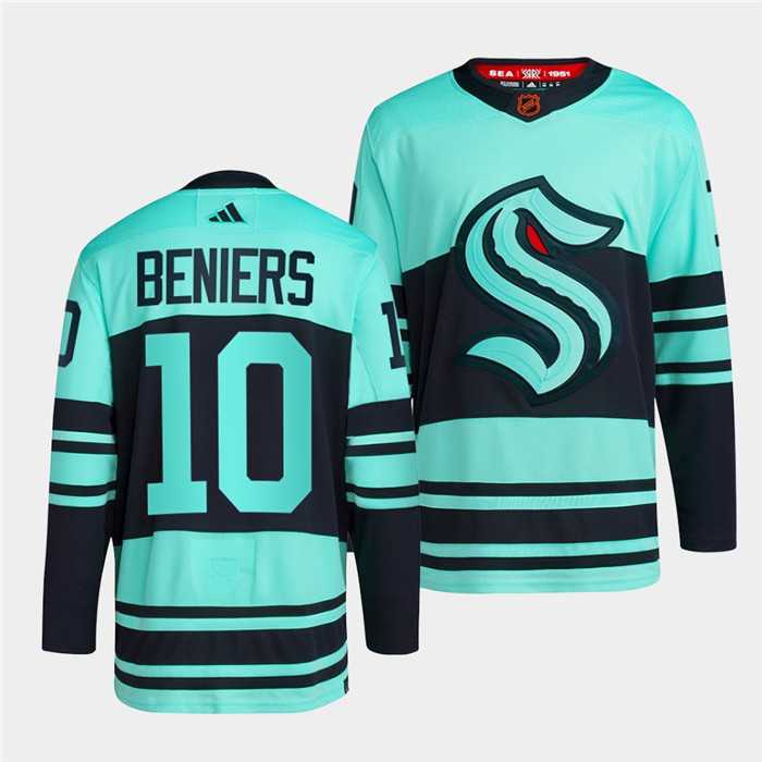 Men's Seattle Kraken #10 Matty Beniers Ice Blue 2022-23 Reverse Retro Stitched Jersey Dzhi