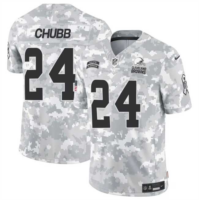Men's Cleveland Browns #24 Nick Chubb 2024 F.U.S.E Arctic Camo Salute To Service Limited Stitched Football Jersey Dzhi