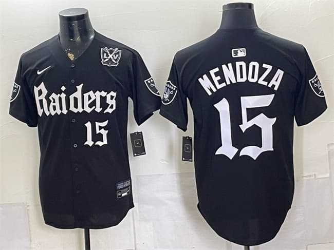 Men's Las Vegas Raiders #15 Fernando Mendoza Black 'Gothic Sin City Shadows Edition' With 65th Anniversary Patch Vapor Limited Stitched Baseball Jersey