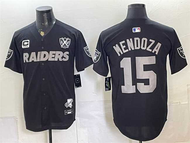 Men's Las Vegas Raiders #15 Fernando Mendoza Black With 3-Star C Patch Nevada Silver Stat Patch And 65th Anniversary Patch Stitched Jersey