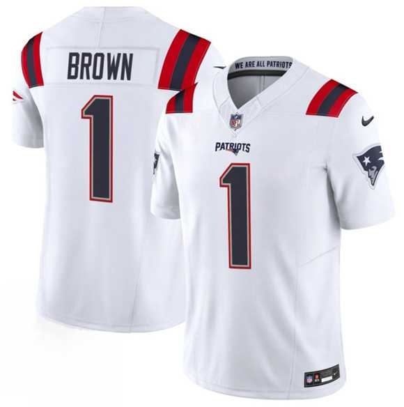 Men's New England Patriots #1 A.J. Brown White 2026 F.U.S.E. Vapor Limited Stitched Jersey