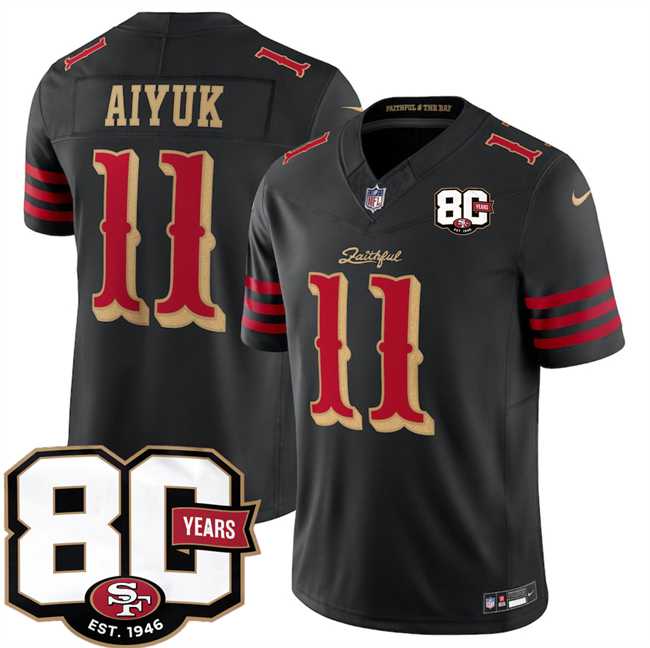 Men's San Francisco 49ers #11 Brandon Aiyuk Black 80th Anniversary Patch Rivalries 2026 F.U.S.E. Vapor Untouchable Limited Stitched Jersey Dzhi