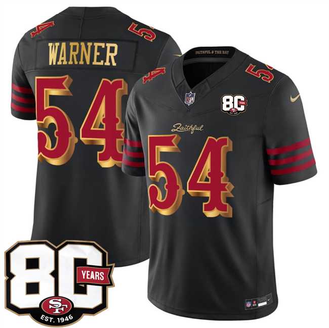 Men's San Francisco 49ers #54 Fred Warner Black 80th Anniversary Patch Rivalries 2026 F.U.S.E. Vapor Untouchable Limited Stitched Jersey Dzhi