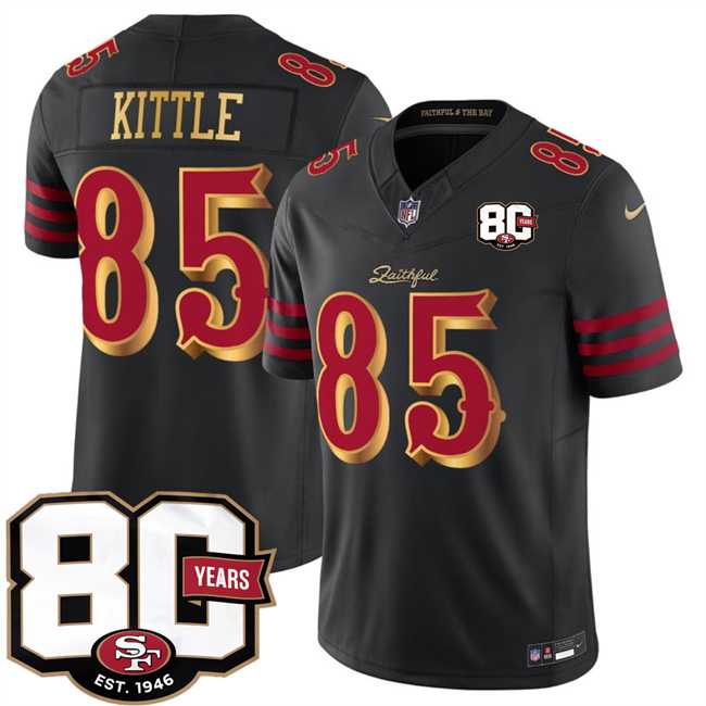 Men's San Francisco 49ers #85 George kittle Black 80th Anniversary Patch Rivalries 2026 F.U.S.E. Vapor Untouchable Limited Stitched Jersey Dzhi